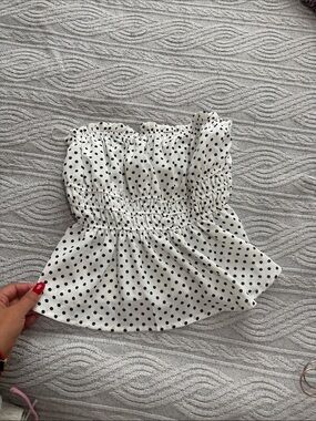 Fashion Nova White Strapless Polka Dot Peplum Camisole